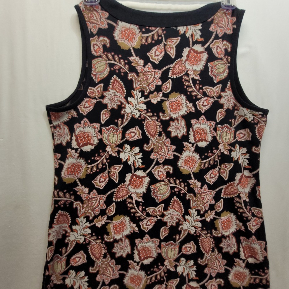 Lands End Womens Black Floral Paisley Cotton Sleeveless Shift Dress Pockets L - Picture 5 of 13